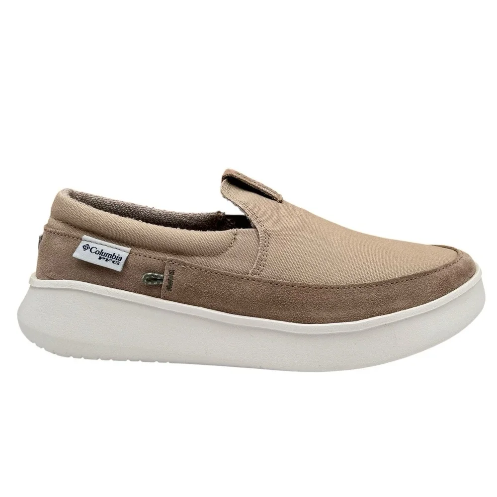 Columbia Men's PFG Boatside Slip On Boat Shoes Size 9 Beige Tan Canvas Upper